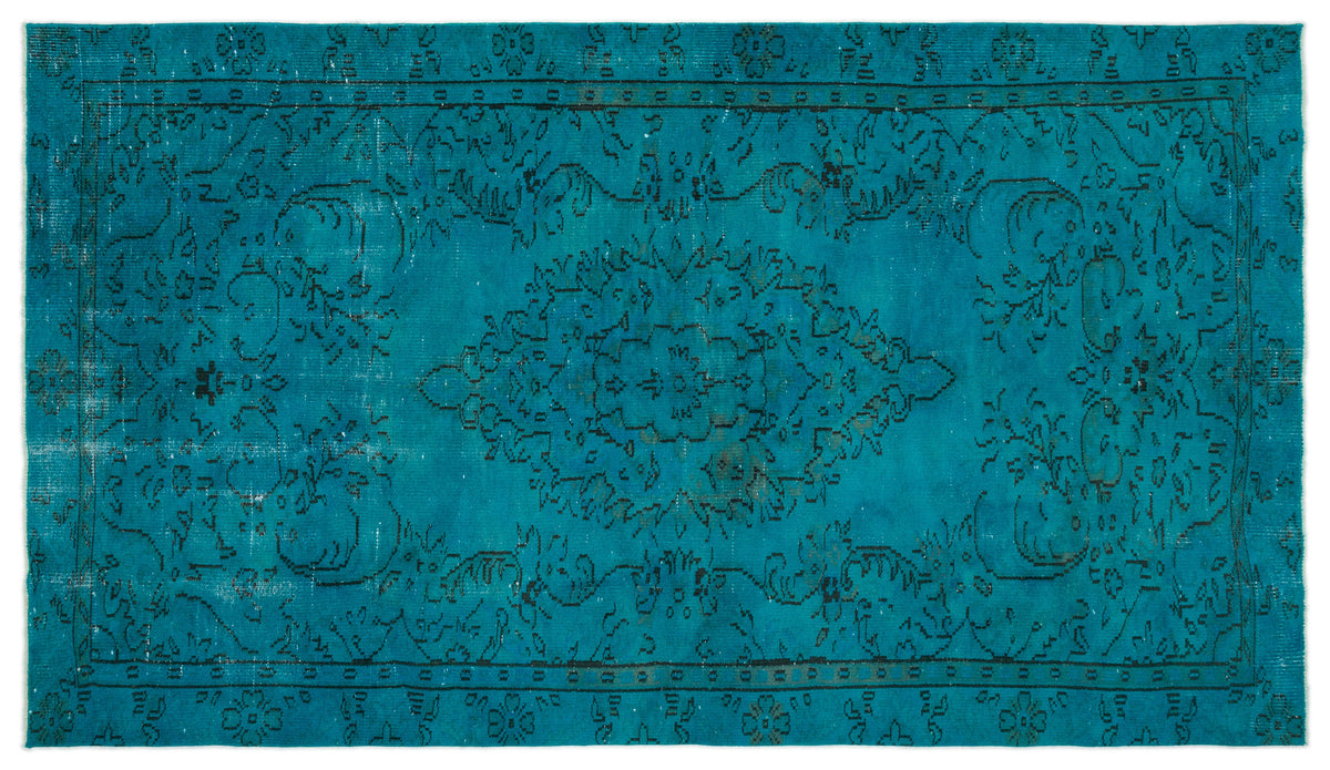 Traditional Design Turquoise Over Dyed Vintage Rug 5'5'' x 9'6'' ft 16 ...