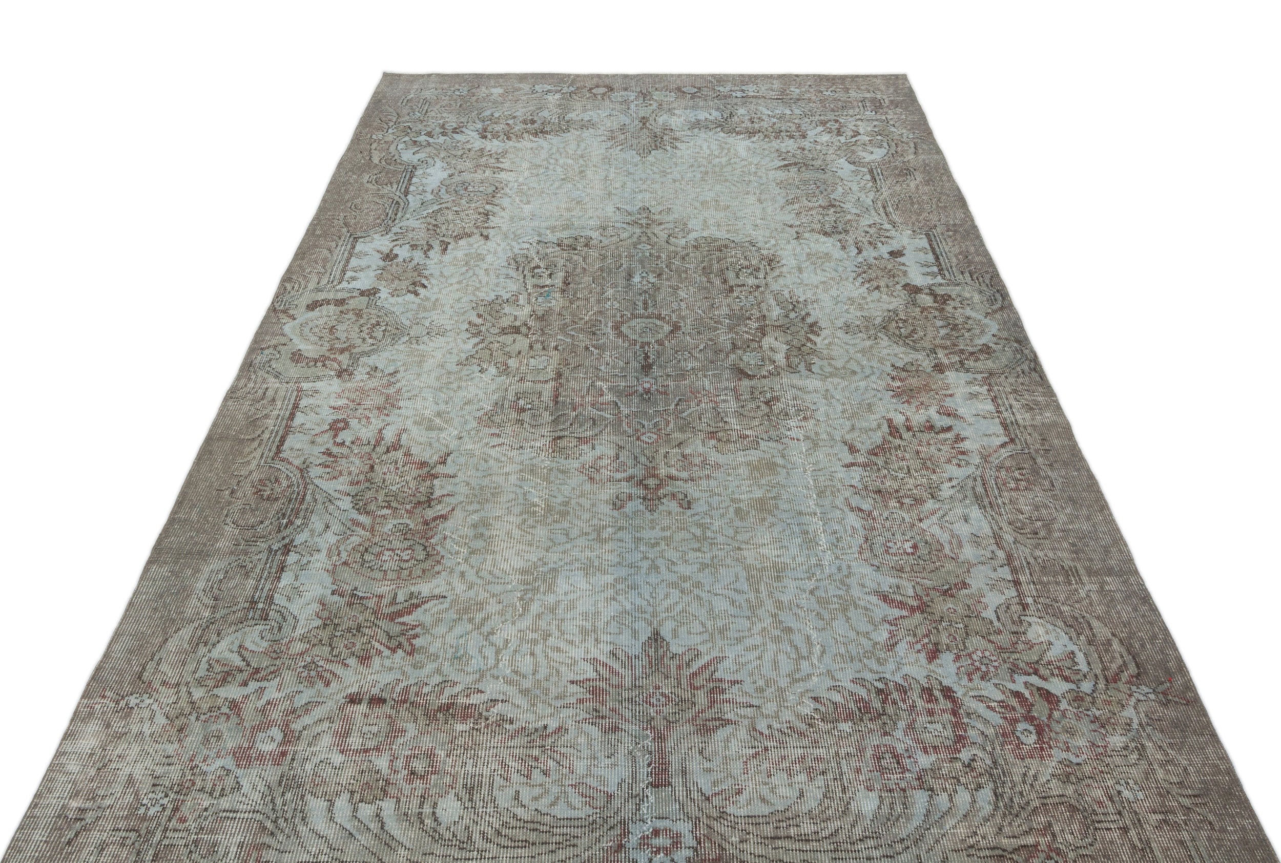 Blue Over Dyed Vintage Rug 5'7'' x 9'1'' ft 170 x 277 cm