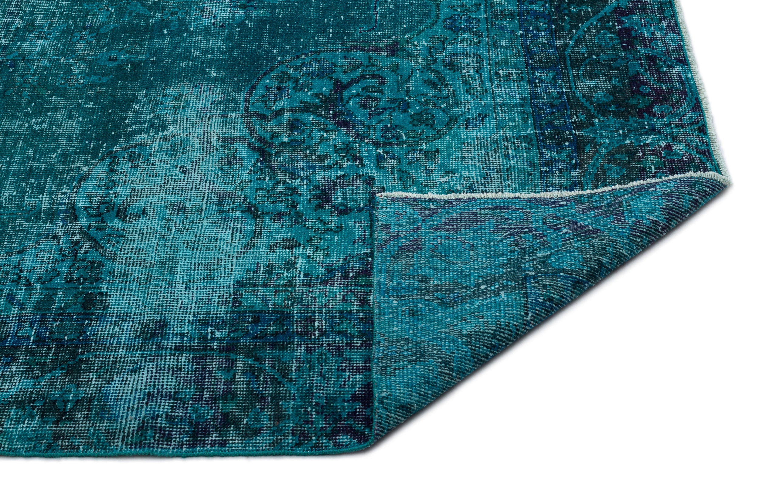 Turquoise  Over Dyed Vintage Rug 6'2'' x 9'6'' ft 188 x 290 cm