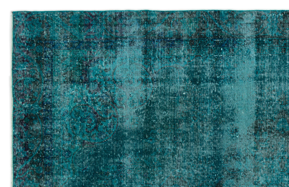 Turquoise  Over Dyed Vintage Rug 6&#39;2&#39;&#39; x 9&#39;6&#39;&#39; ft 188 x 290 cm