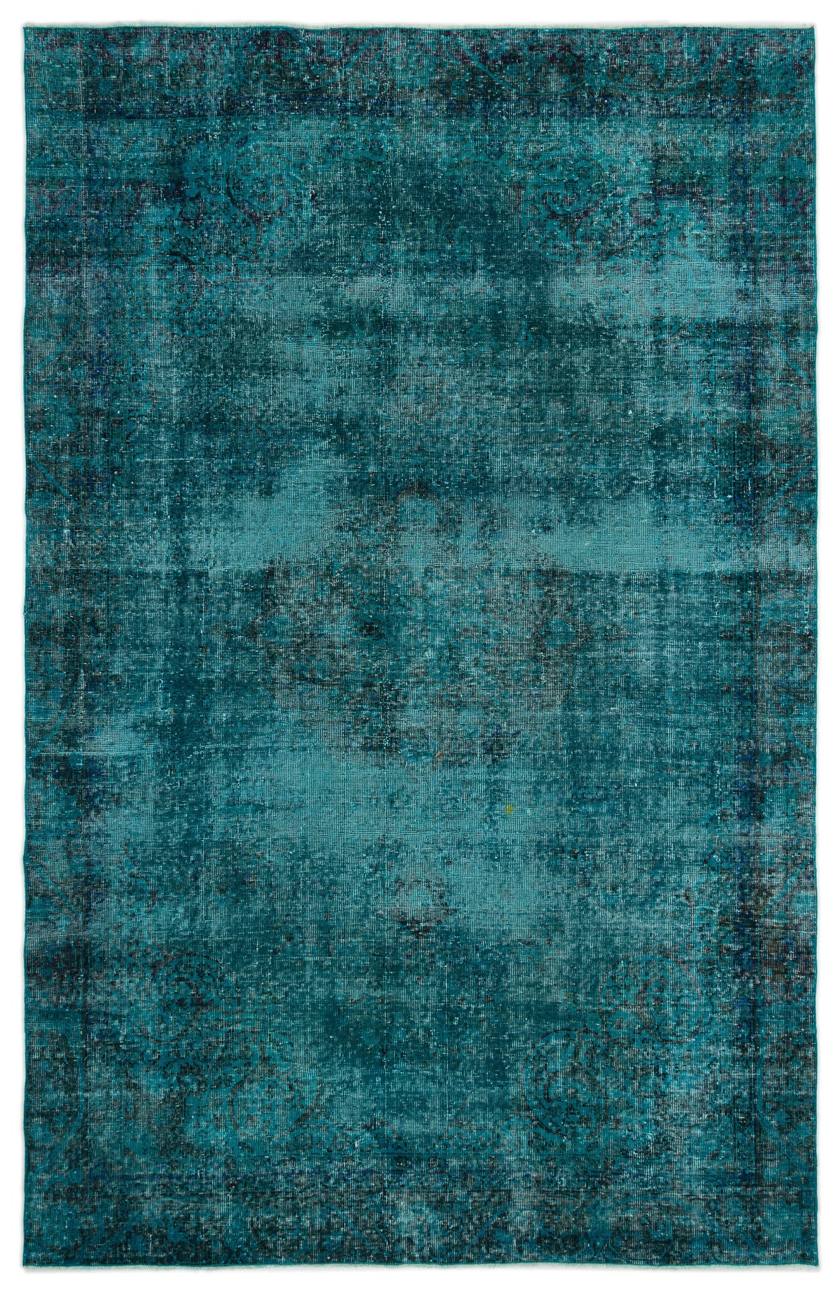 Turquoise  Over Dyed Vintage Rug 6&#39;2&#39;&#39; x 9&#39;6&#39;&#39; ft 188 x 290 cm