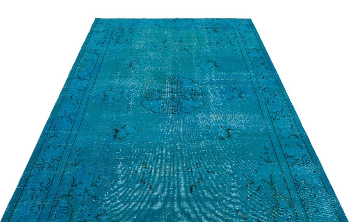 Turquoise  Over Dyed Vintage Rug 5&#39;5&#39;&#39; x 9&#39;6&#39;&#39; ft 166 x 289 cm