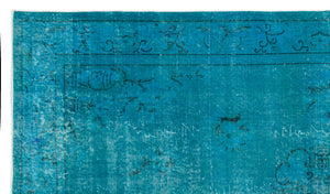 Turquoise  Over Dyed Vintage Rug 5'5'' x 9'6'' ft 166 x 289 cm