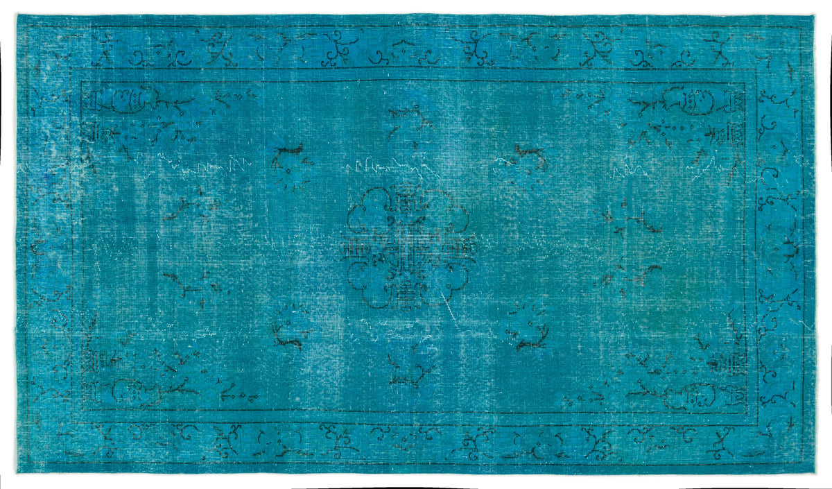 Turquoise  Over Dyed Vintage Rug 5&#39;5&#39;&#39; x 9&#39;6&#39;&#39; ft 166 x 289 cm