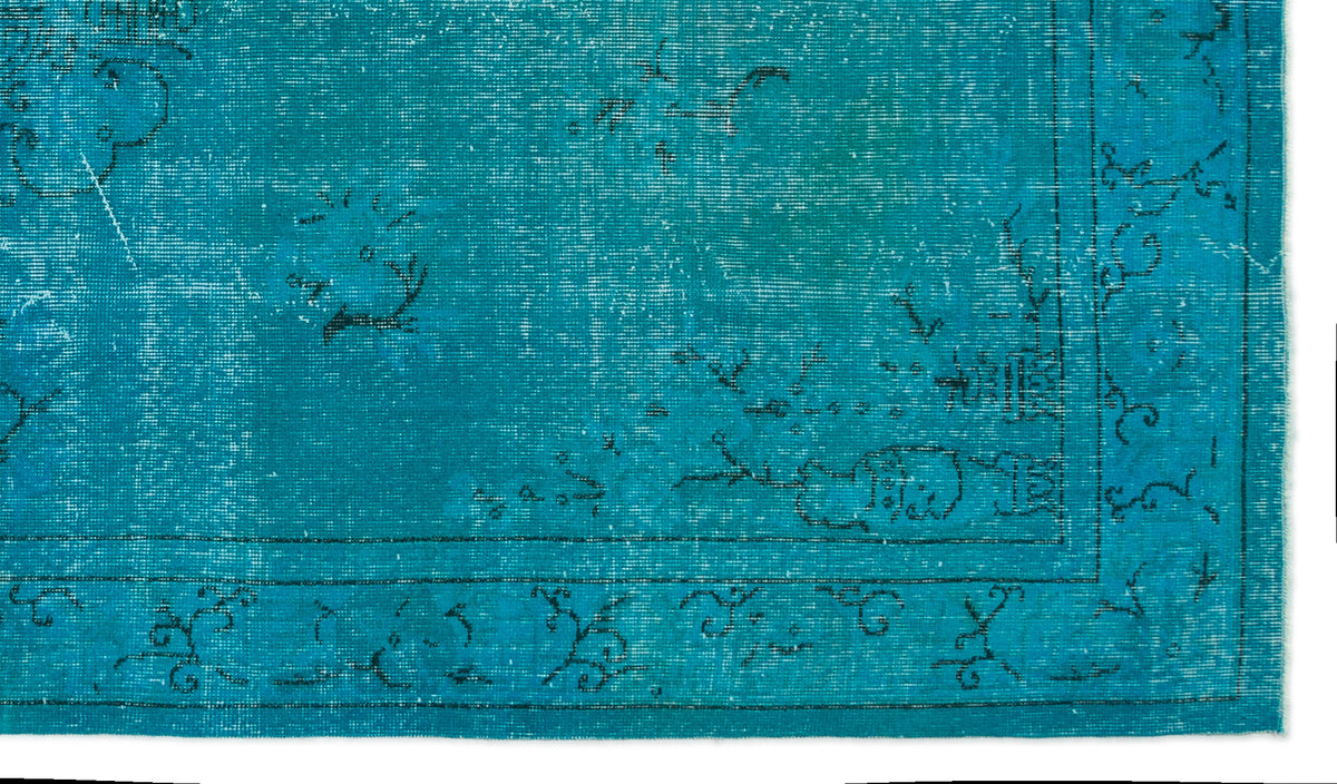 Turquoise  Over Dyed Vintage Rug 5&#39;5&#39;&#39; x 9&#39;6&#39;&#39; ft 166 x 289 cm