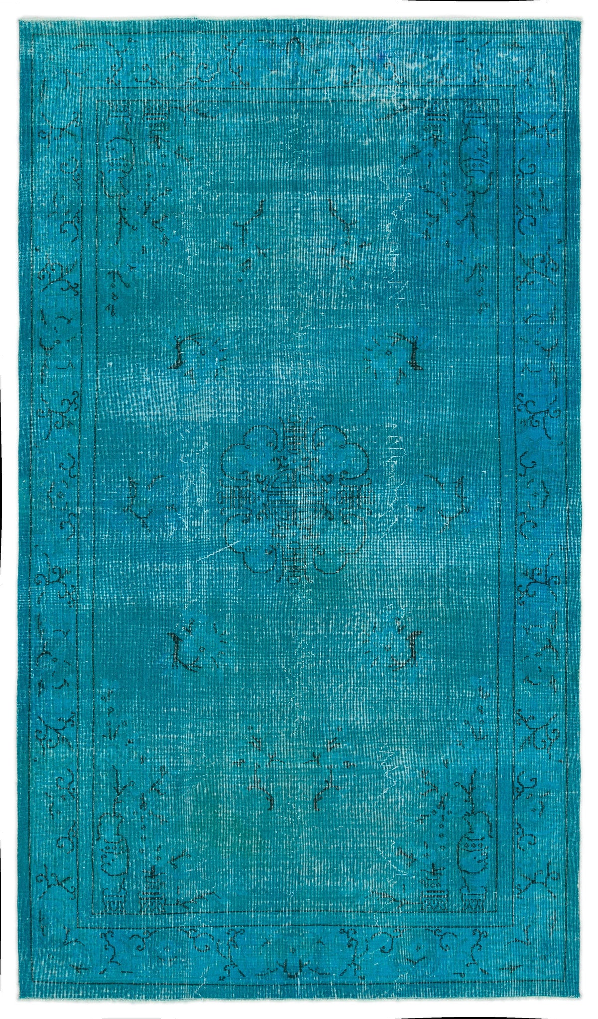 Turquoise  Over Dyed Vintage Rug 5&#39;5&#39;&#39; x 9&#39;6&#39;&#39; ft 166 x 289 cm