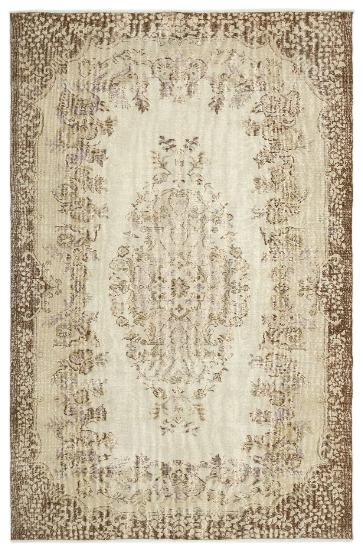 Beige Over Dyed Vintage Rug 6&#39;1&#39;&#39; x 9&#39;3&#39;&#39; ft 185 x 282 cm