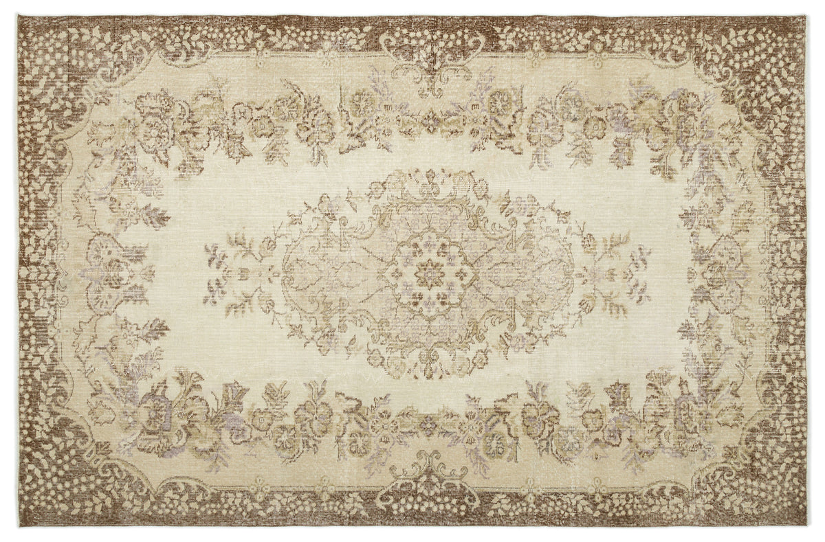 Beige Over Dyed Vintage Rug 6&#39;1&#39;&#39; x 9&#39;3&#39;&#39; ft 185 x 282 cm