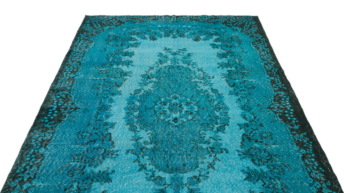 Turquoise  Over Dyed Vintage Rug 5&#39;10&#39;&#39; x 9&#39;11&#39;&#39; ft 177 x 303 cm