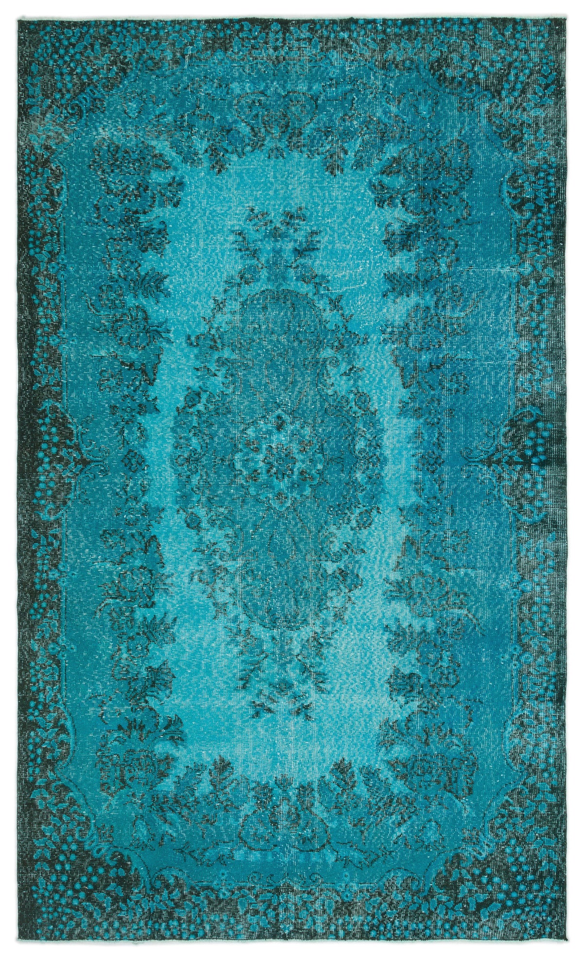 Turquoise  Over Dyed Vintage Rug 5&#39;10&#39;&#39; x 9&#39;11&#39;&#39; ft 177 x 303 cm