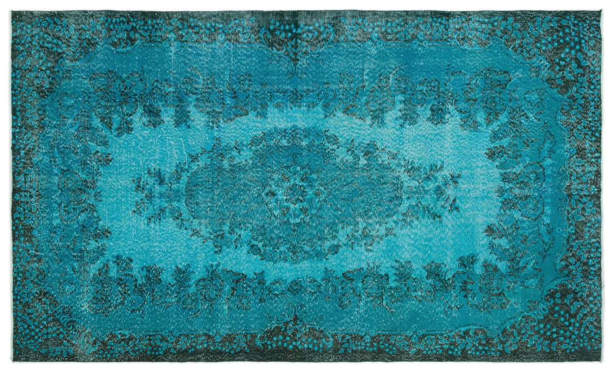 Turquoise  Over Dyed Vintage Rug 5&#39;10&#39;&#39; x 9&#39;11&#39;&#39; ft 177 x 303 cm