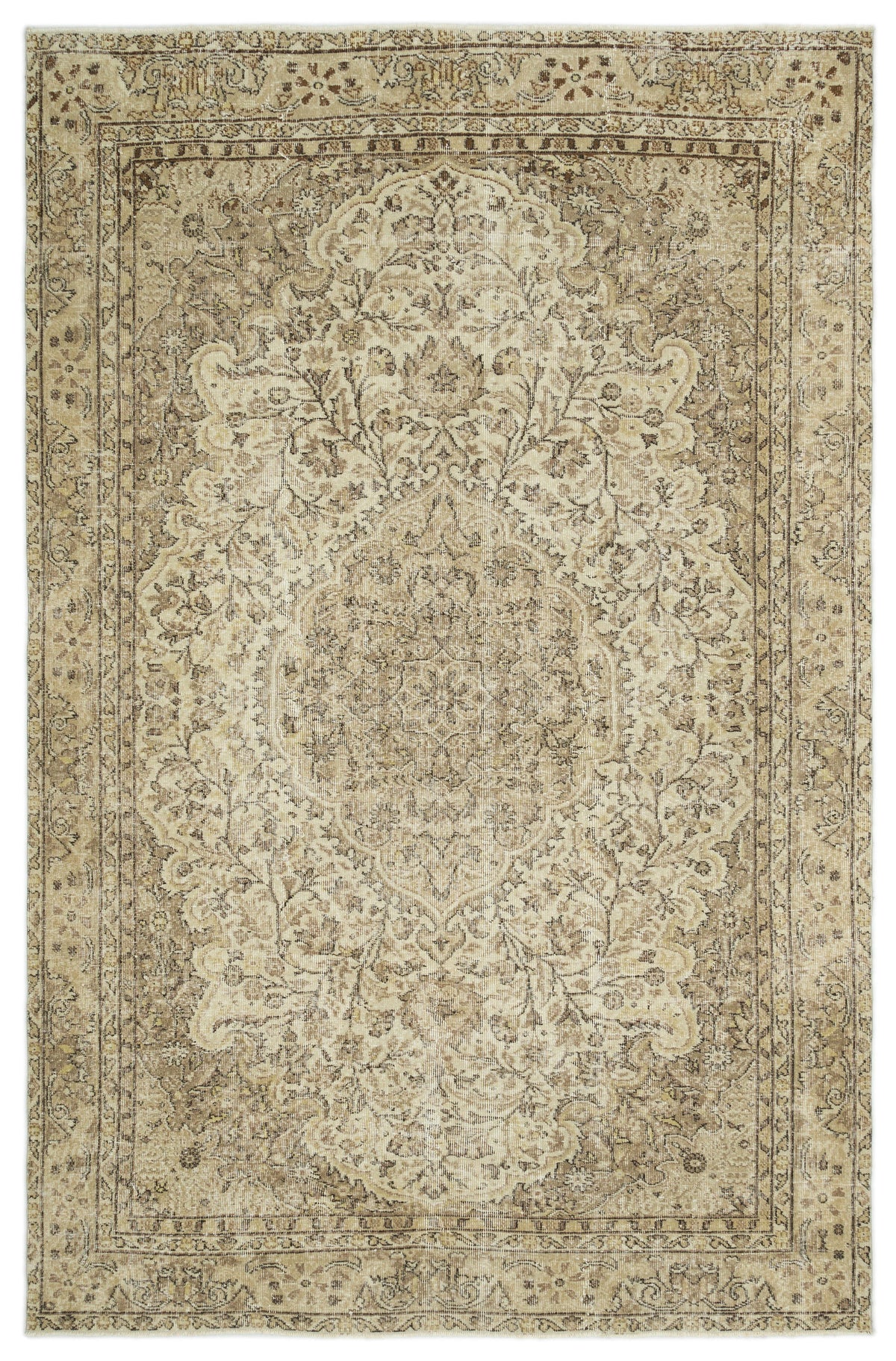 Beige Over Dyed Vintage Rug 6&#39;1&#39;&#39; x 9&#39;2&#39;&#39; ft 185 x 280 cm