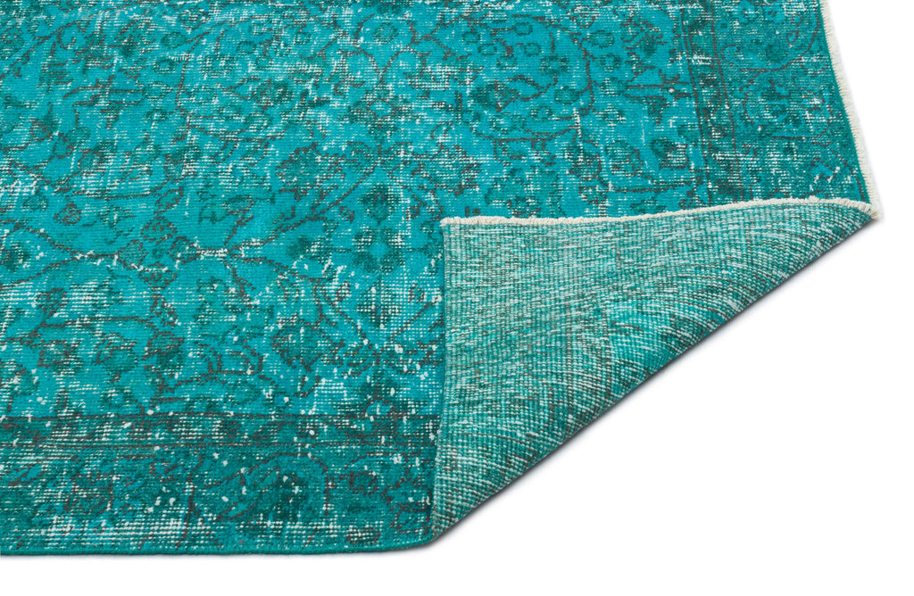 Turquoise  Over Dyed Vintage Rug 5'3'' x 8'4'' ft 161 x 255 cm