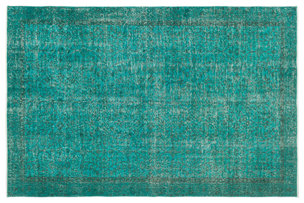 Turquoise  Over Dyed Vintage Rug 5'3'' x 8'4'' ft 161 x 255 cm