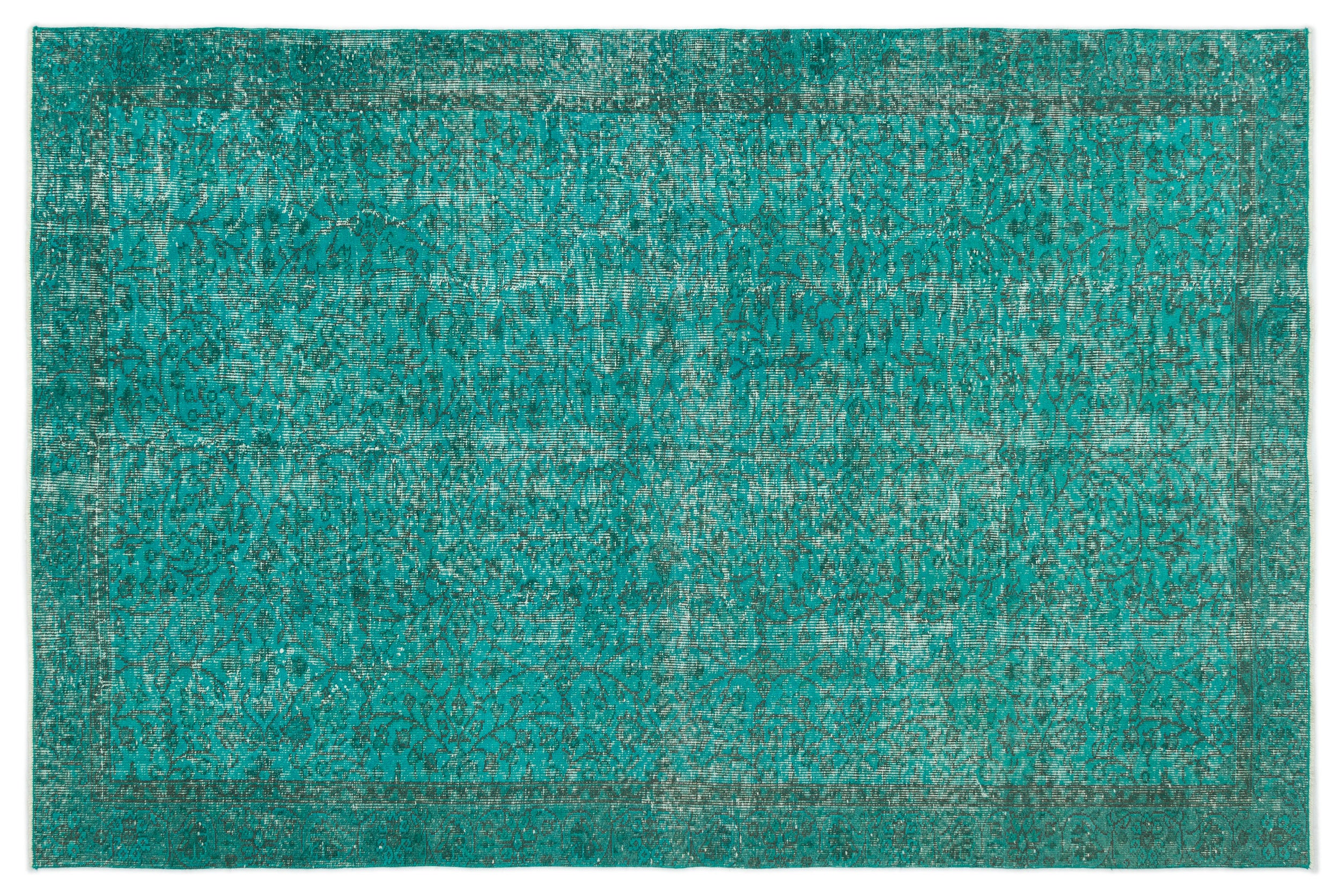 Turquoise  Over Dyed Vintage Rug 5'3'' x 8'4'' ft 161 x 255 cm