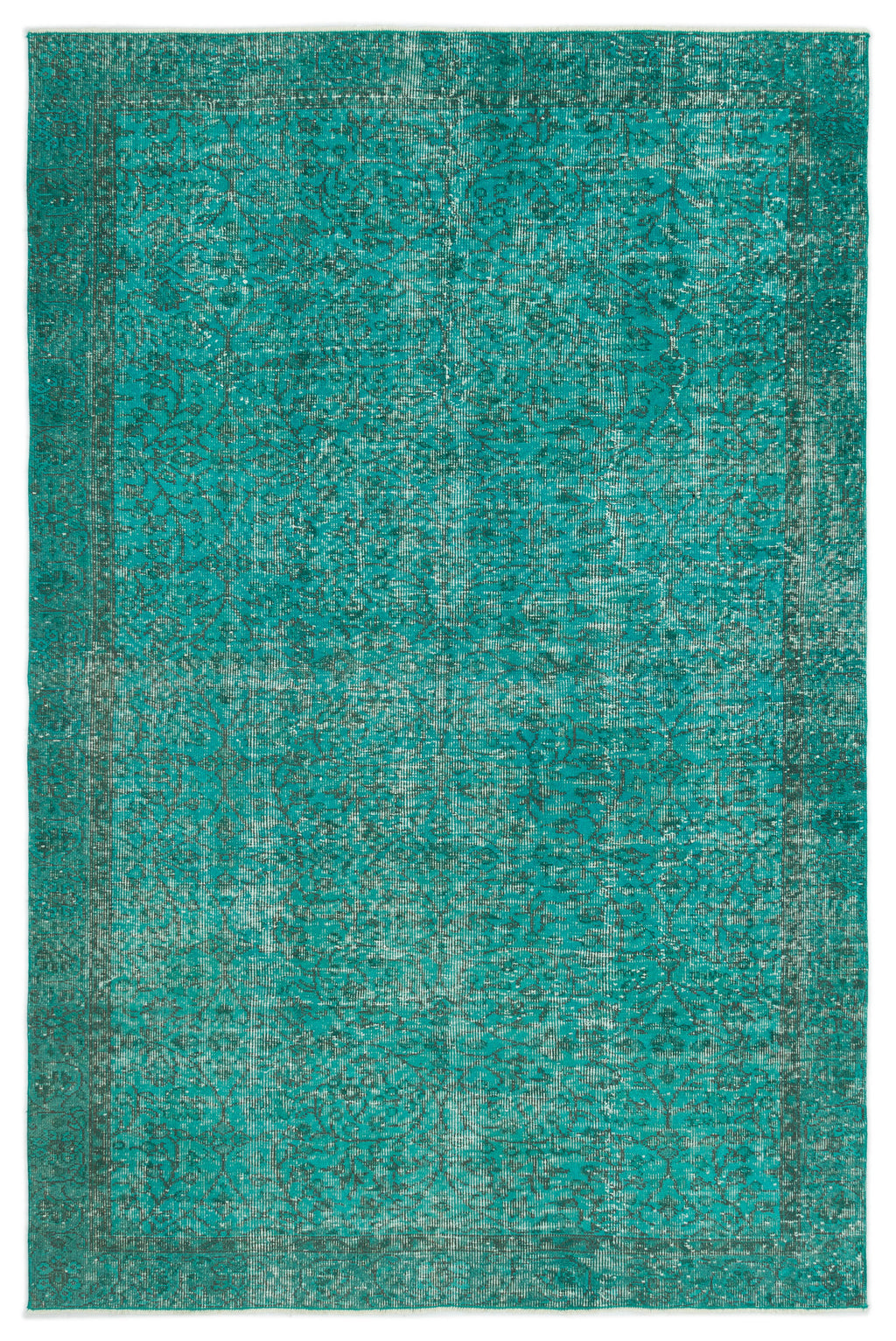 Turquoise  Over Dyed Vintage Rug 5'3'' x 8'4'' ft 161 x 255 cm