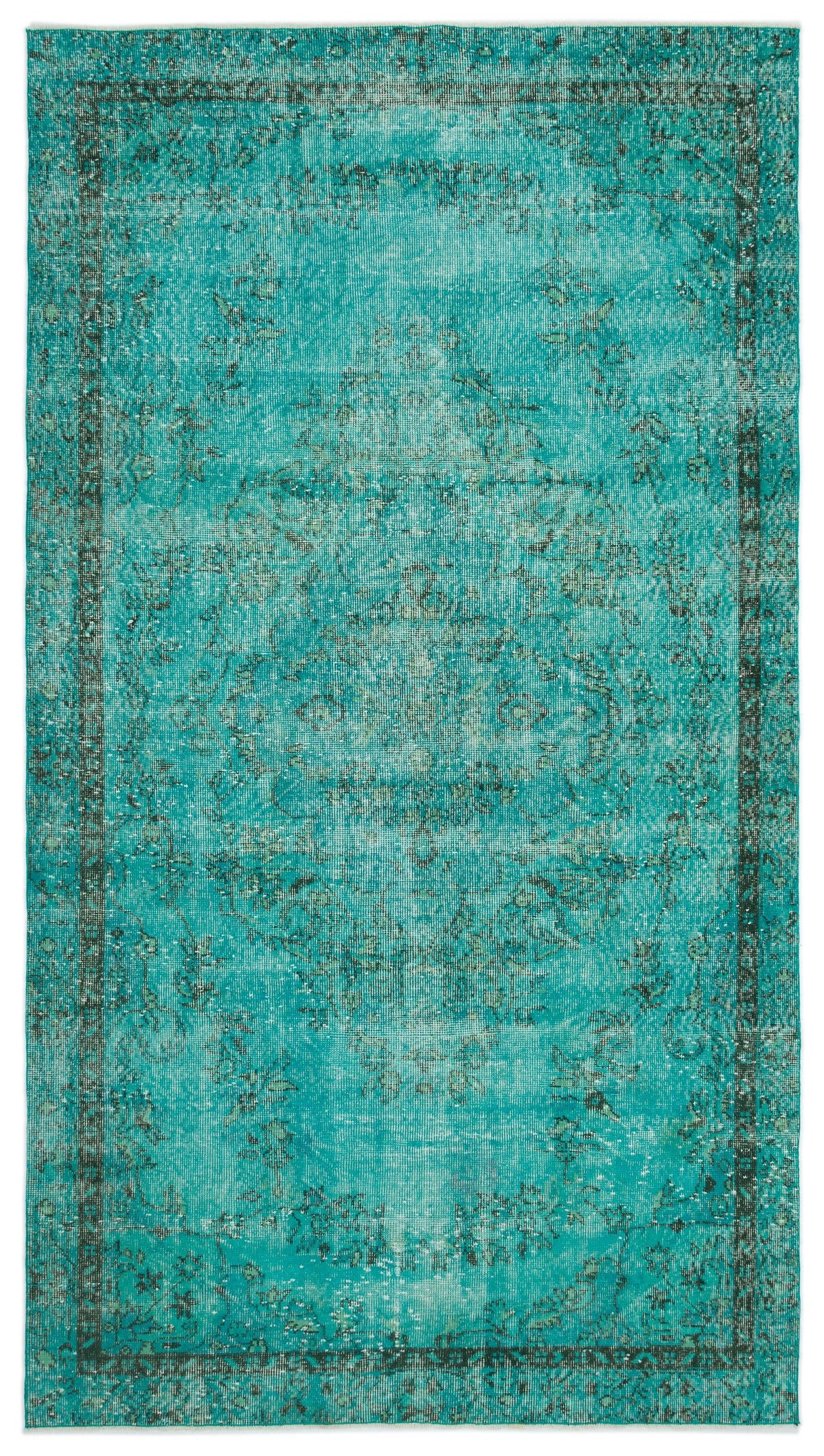 Turquoise  Over Dyed Vintage Rug 5&#39;7&#39;&#39; x 9&#39;8&#39;&#39; ft 170 x 294 cm