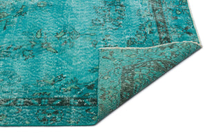 Turquoise  Over Dyed Vintage Rug 5'7'' x 9'8'' ft 170 x 294 cm