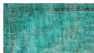 Turquoise  Over Dyed Vintage Rug 5'7'' x 9'8'' ft 170 x 294 cm