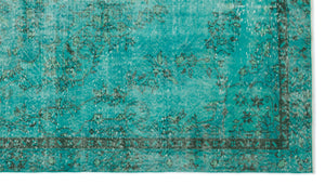 Turquoise  Over Dyed Vintage Rug 5'7'' x 9'8'' ft 170 x 294 cm