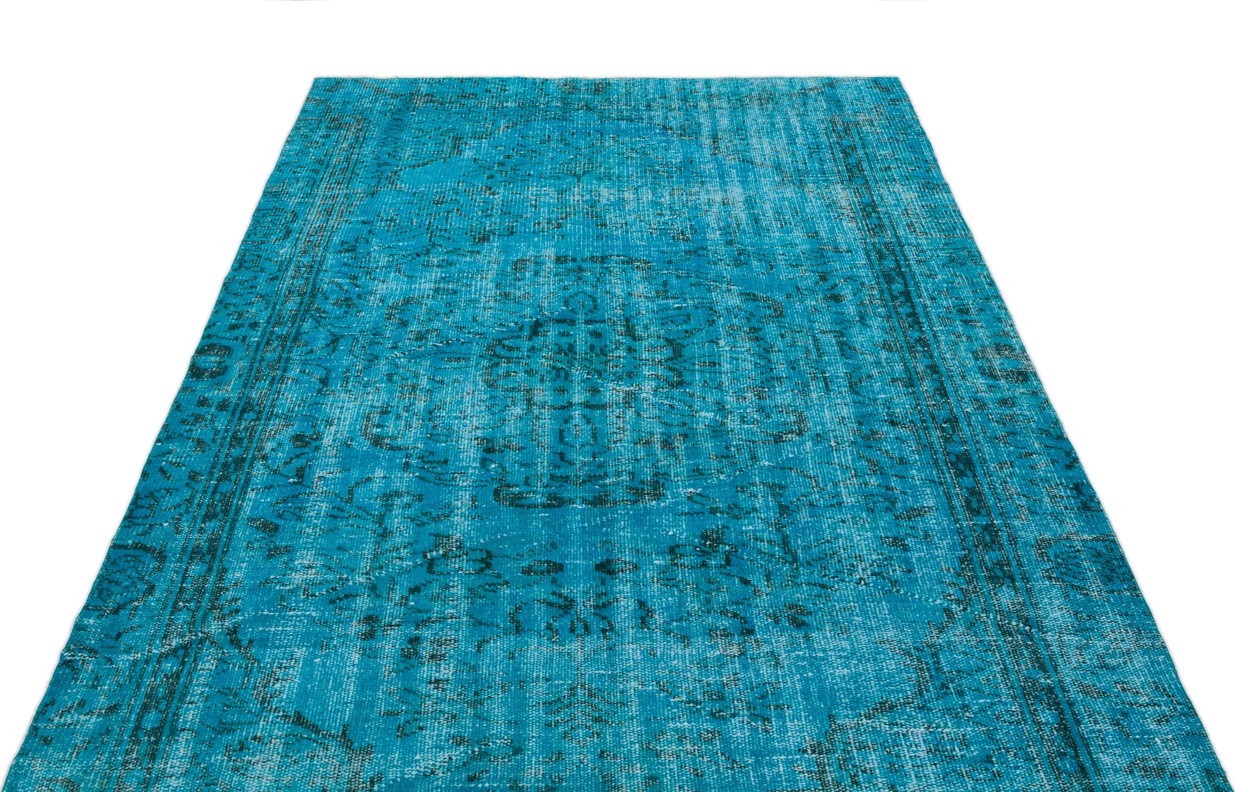 Turquoise  Over Dyed Vintage Rug 4'11'' x 7'10'' ft 150 x 238 cm