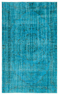 Turquoise  Over Dyed Vintage Rug 4'11'' x 7'10'' ft 150 x 238 cm