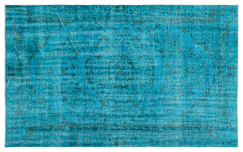 Turquoise  Over Dyed Vintage Rug 4'11'' x 7'10'' ft 150 x 238 cm