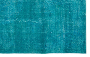 Turquoise  Over Dyed Vintage Rug 5'1'' x 8'2'' ft 155 x 250 cm