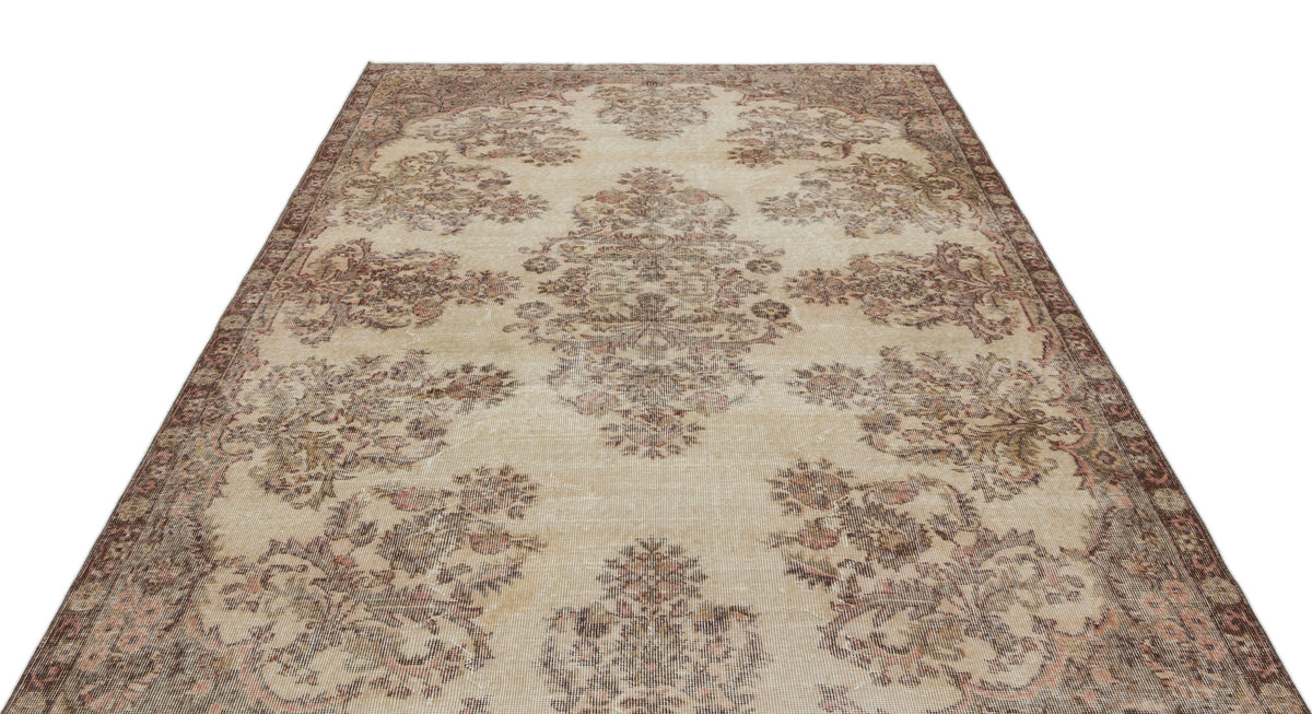 Beige Over Dyed Vintage Rug 6&#39;5&#39;&#39; x 9&#39;10&#39;&#39; ft 196 x 300 cm
