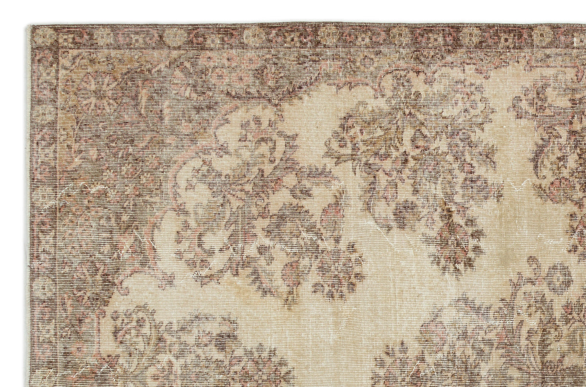 Beige Over Dyed Vintage Rug 6&#39;5&#39;&#39; x 9&#39;10&#39;&#39; ft 196 x 300 cm