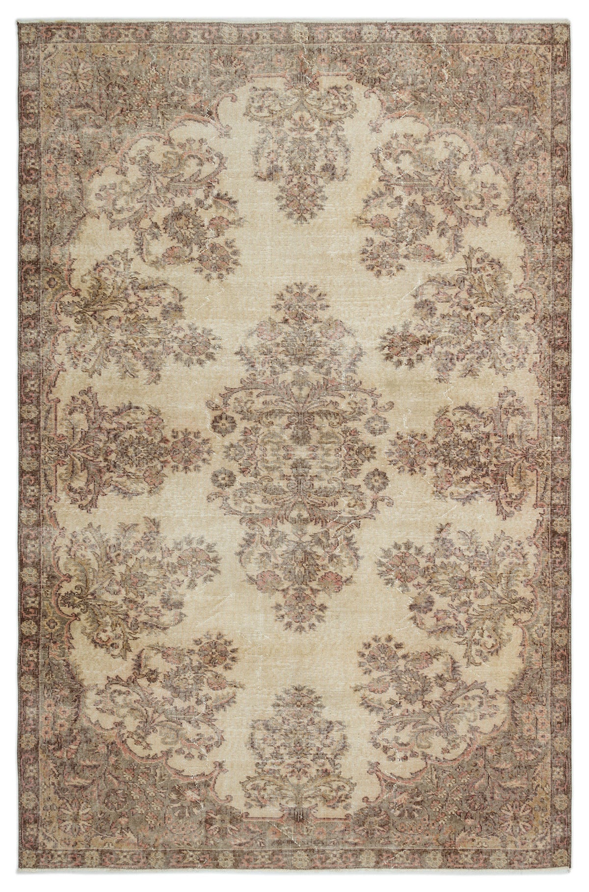 Beige Over Dyed Vintage Rug 6&#39;5&#39;&#39; x 9&#39;10&#39;&#39; ft 196 x 300 cm
