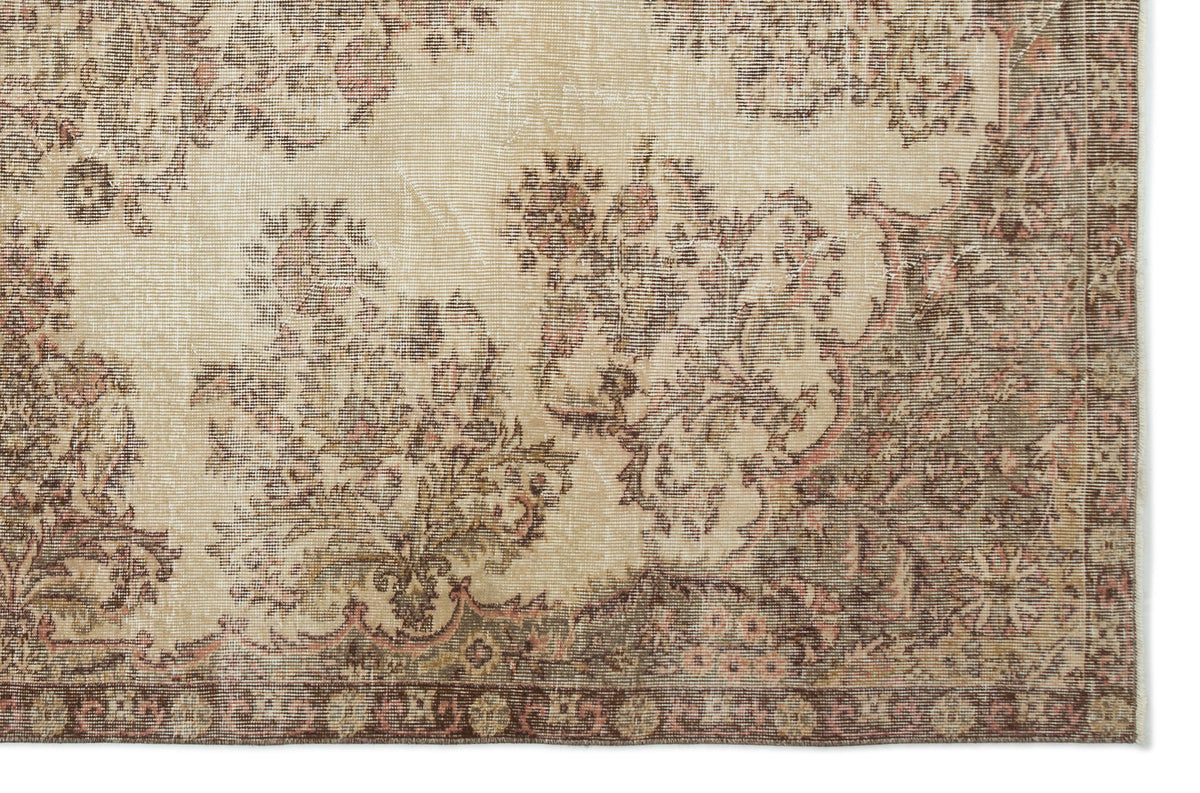 Beige Over Dyed Vintage Rug 6&#39;5&#39;&#39; x 9&#39;10&#39;&#39; ft 196 x 300 cm