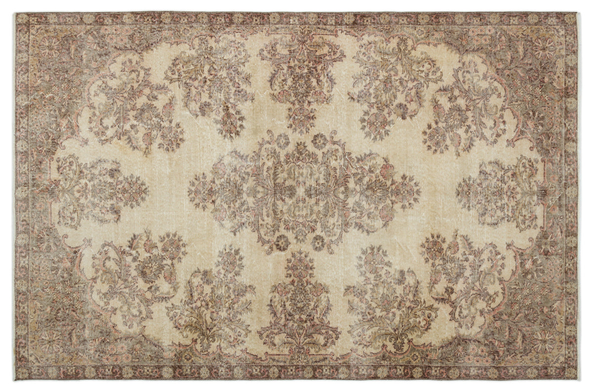 Beige Over Dyed Vintage Rug 6&#39;5&#39;&#39; x 9&#39;10&#39;&#39; ft 196 x 300 cm