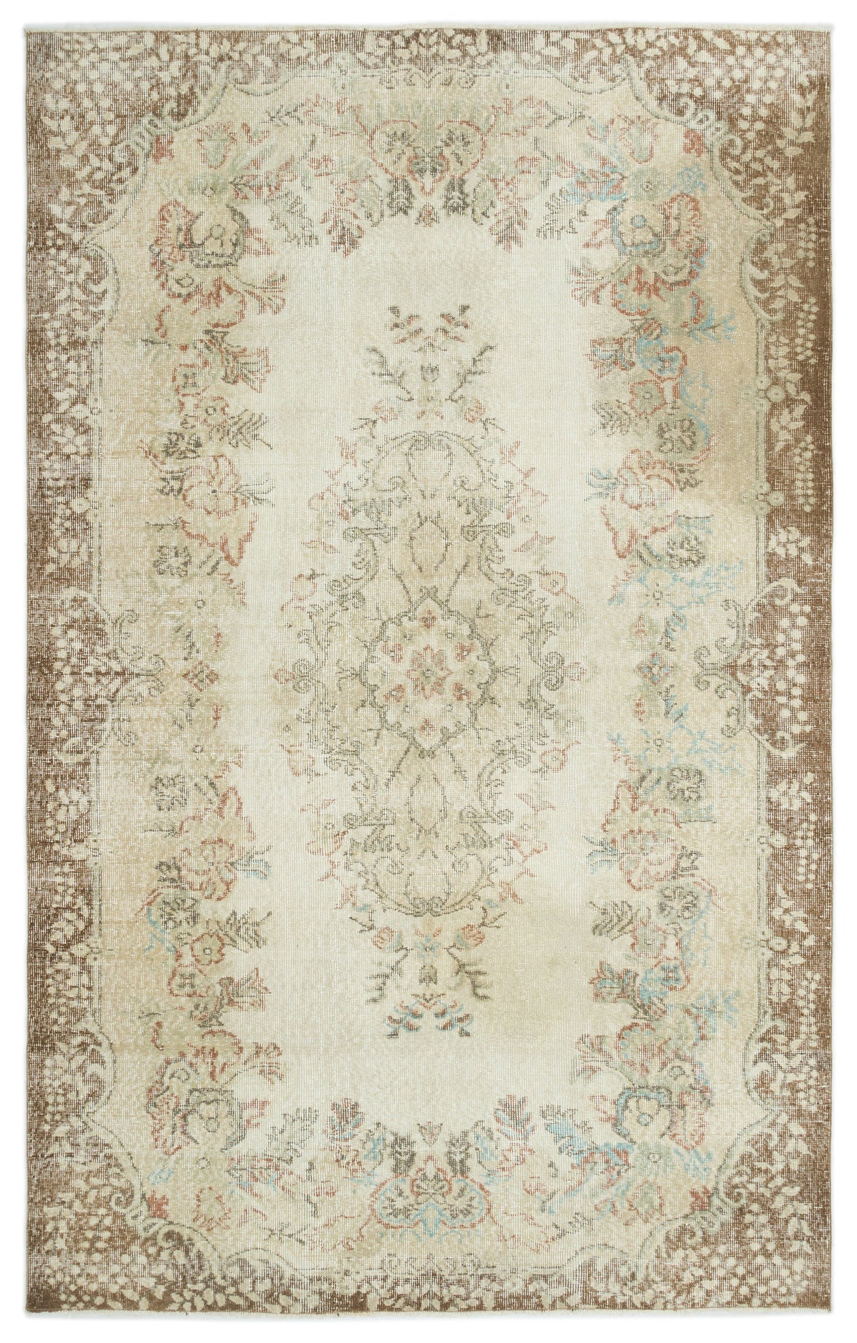 Beige Over Dyed Vintage Rug 5&#39;11&#39;&#39; x 9&#39;5&#39;&#39; ft 180 x 286 cm