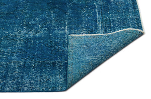 Turquoise  Over Dyed Vintage Rug 4'10'' x 9'5'' ft 147 x 288 cm