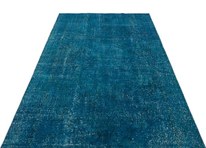 Turquoise  Over Dyed Vintage Rug 4'10'' x 9'5'' ft 147 x 288 cm