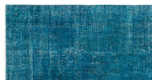 Turquoise  Over Dyed Vintage Rug 4'10'' x 9'5'' ft 147 x 288 cm