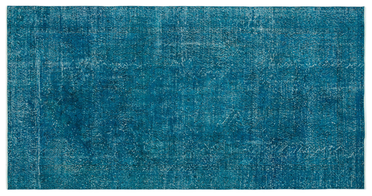 Turquoise  Over Dyed Vintage Rug 4&#39;10&#39;&#39; x 9&#39;5&#39;&#39; ft 147 x 288 cm