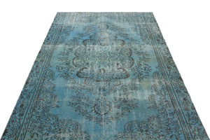 Turquoise  Over Dyed Vintage Rug 5'3'' x 9'4'' ft 160 x 285 cm