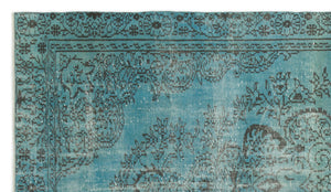 Turquoise  Over Dyed Vintage Rug 5'3'' x 9'4'' ft 160 x 285 cm