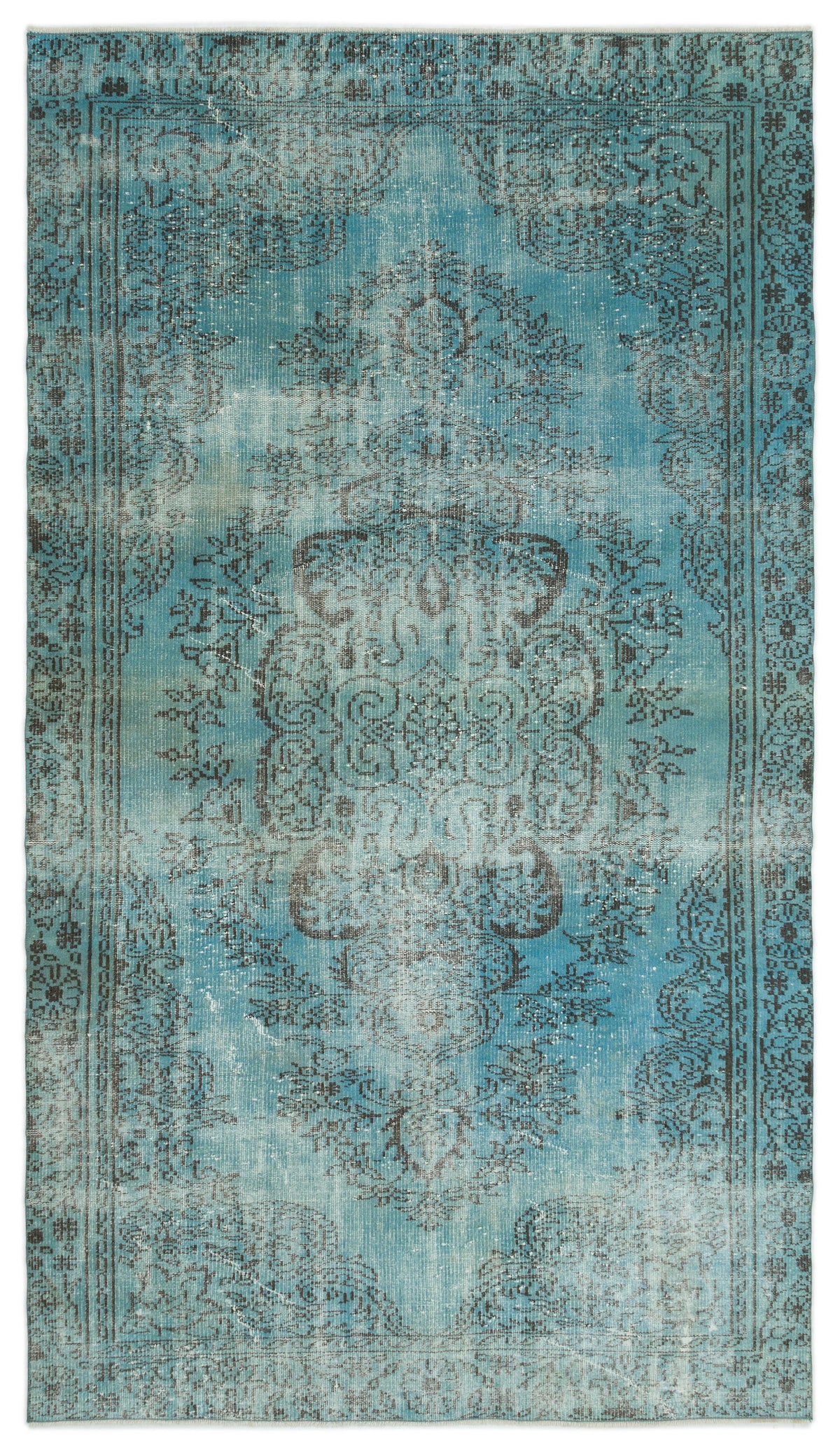 Turquoise  Over Dyed Vintage Rug 5&#39;3&#39;&#39; x 9&#39;4&#39;&#39; ft 160 x 285 cm
