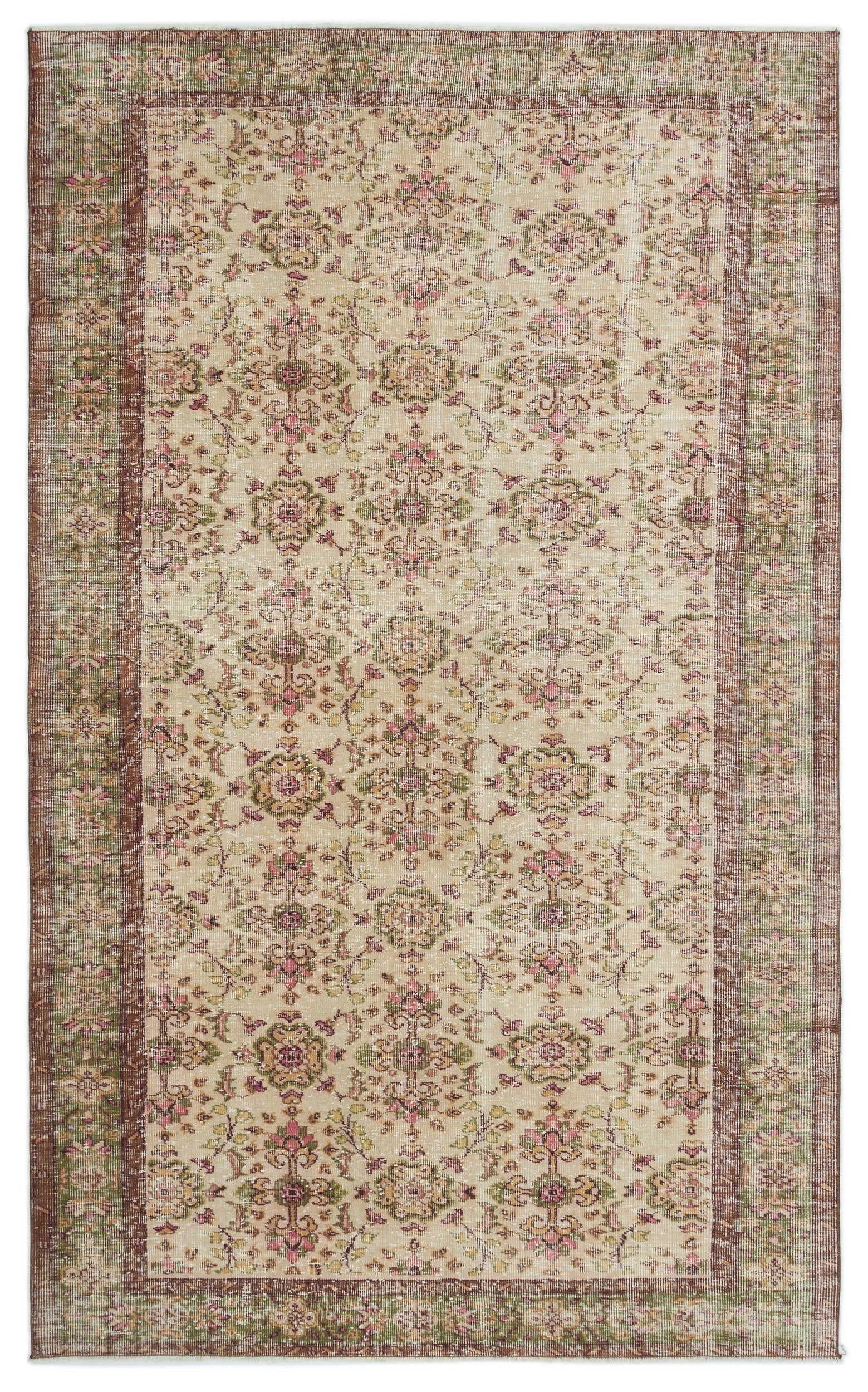 Beige Over Dyed Vintage Rug 5'9'' x 9'7'' ft 175 x 292 cm