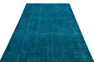 Turquoise  Over Dyed Vintage Rug 5'3'' x 8'7'' ft 159 x 262 cm