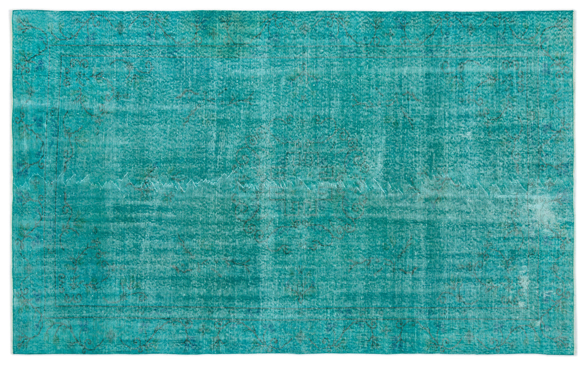 Turquoise  Over Dyed Vintage Rug 5&#39;9&#39;&#39; x 9&#39;1&#39;&#39; ft 174 x 276 cm