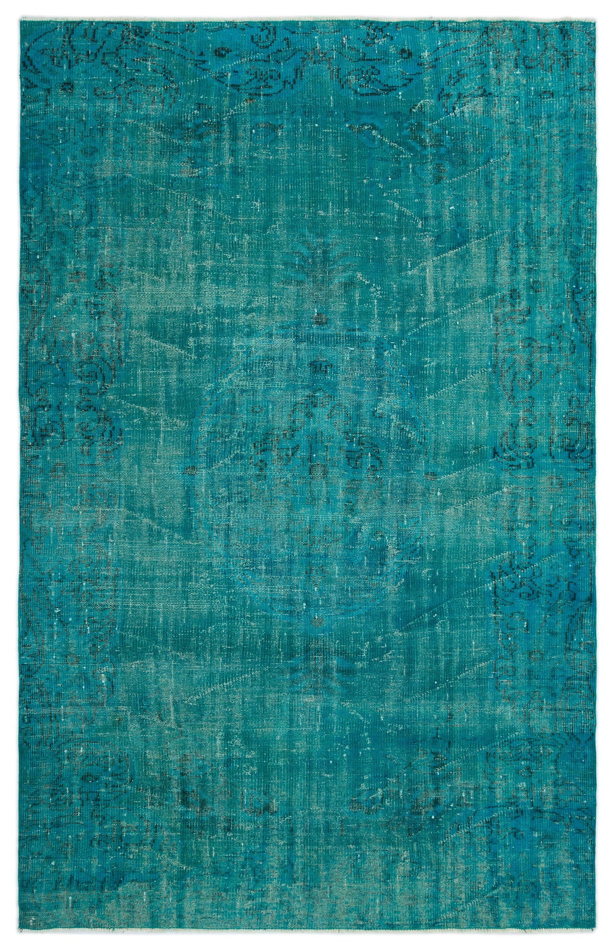 Turquoise  Over Dyed Vintage Rug 5&#39;9&#39;&#39; x 8&#39;9&#39;&#39; ft 174 x 267 cm