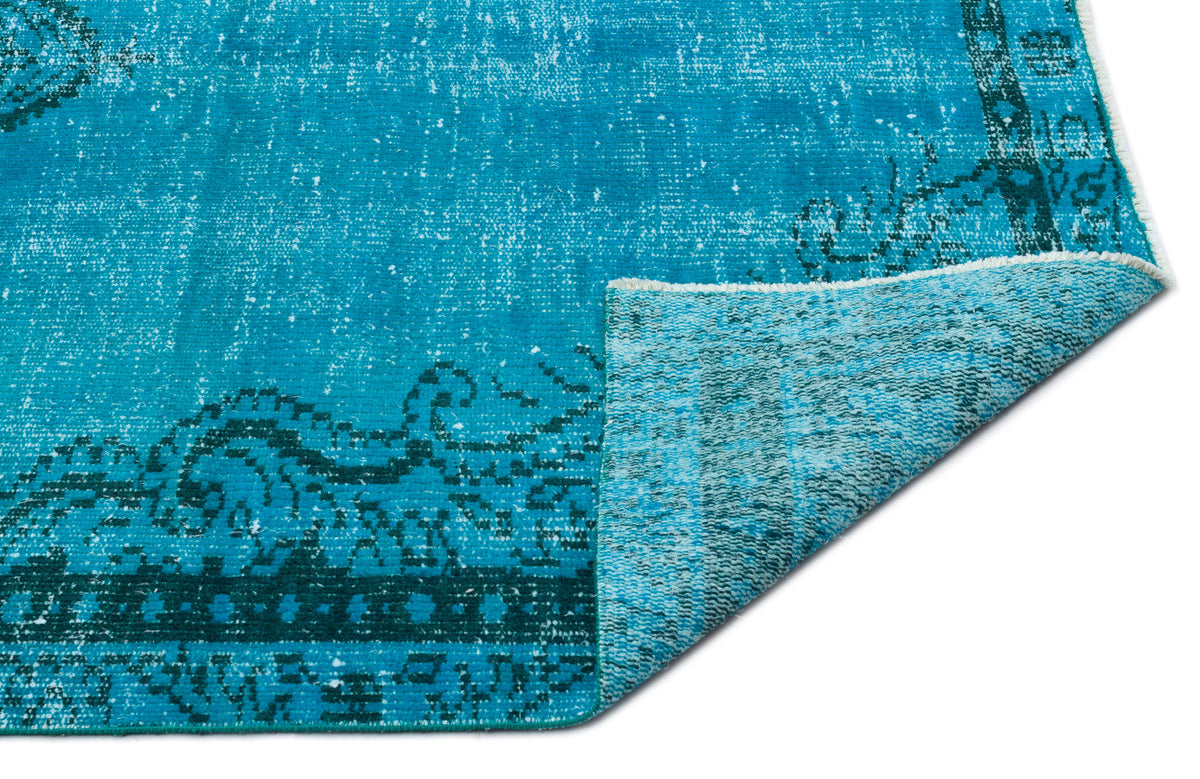 Turquoise  Over Dyed Vintage Rug 4&#39;10&#39;&#39; x 8&#39;6&#39;&#39; ft 147 x 260 cm