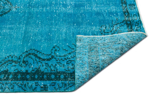 Turquoise  Over Dyed Vintage Rug 4'10'' x 8'6'' ft 147 x 260 cm