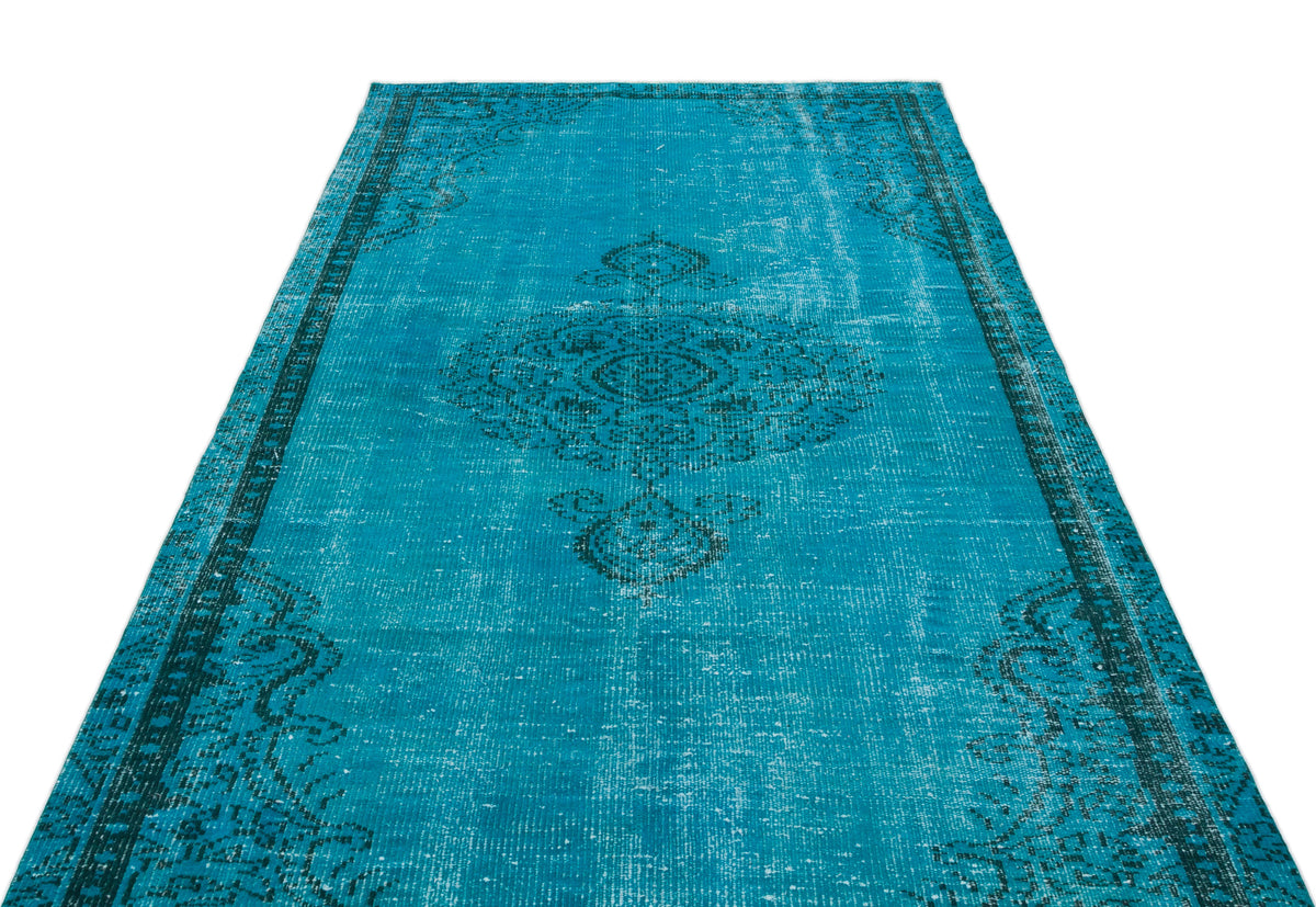 Turquoise  Over Dyed Vintage Rug 4&#39;10&#39;&#39; x 8&#39;6&#39;&#39; ft 147 x 260 cm