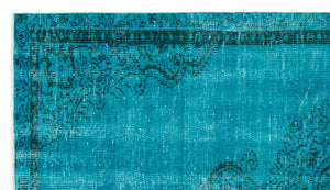 Turquoise  Over Dyed Vintage Rug 4'10'' x 8'6'' ft 147 x 260 cm