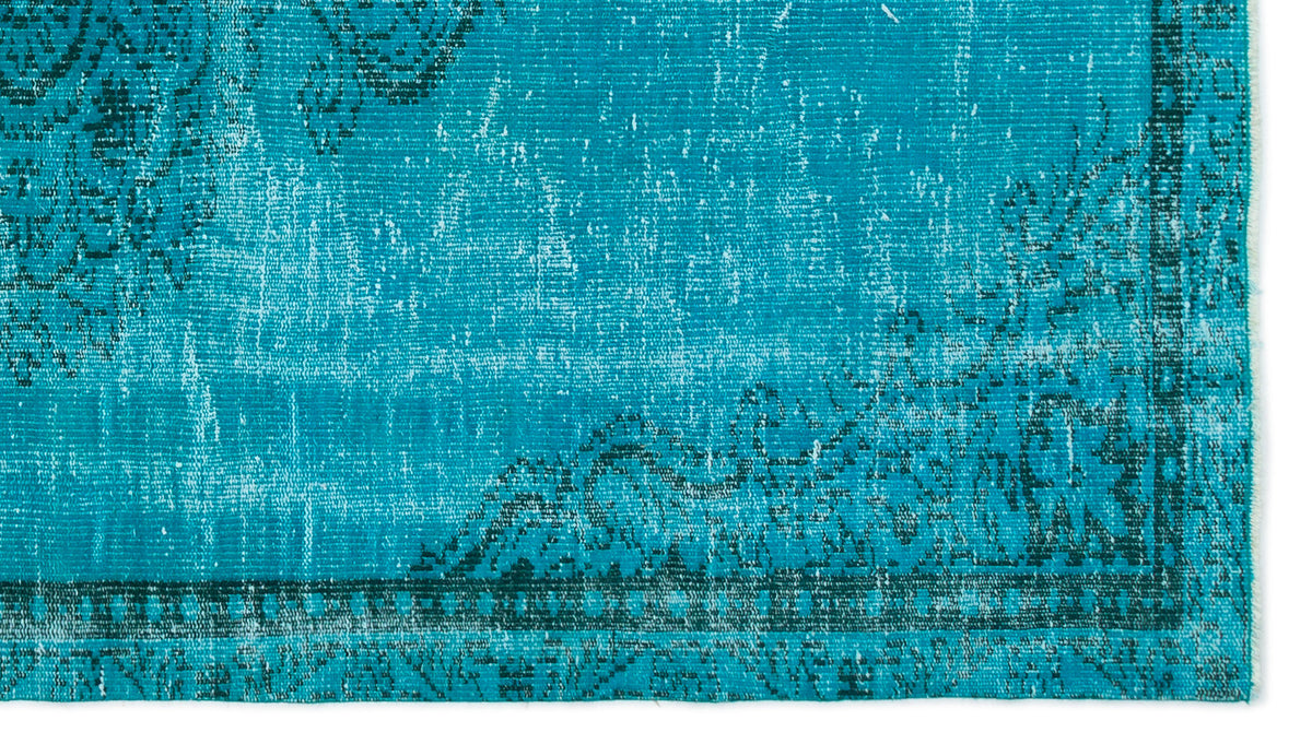 Turquoise  Over Dyed Vintage Rug 4&#39;10&#39;&#39; x 8&#39;6&#39;&#39; ft 147 x 260 cm